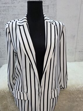 New York & Company Black and White Vertical Stripe Blazer